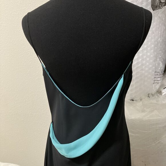 Thea Dora Black Teal Formal Cocktail Evening Prom HoCo Maxi Wrap Dress Sz L Y2K - Picture 5 of 12
